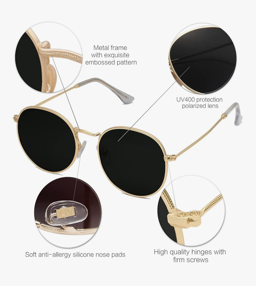 Unisex Polarised Round Sunglasses (Gold/Grey)_2