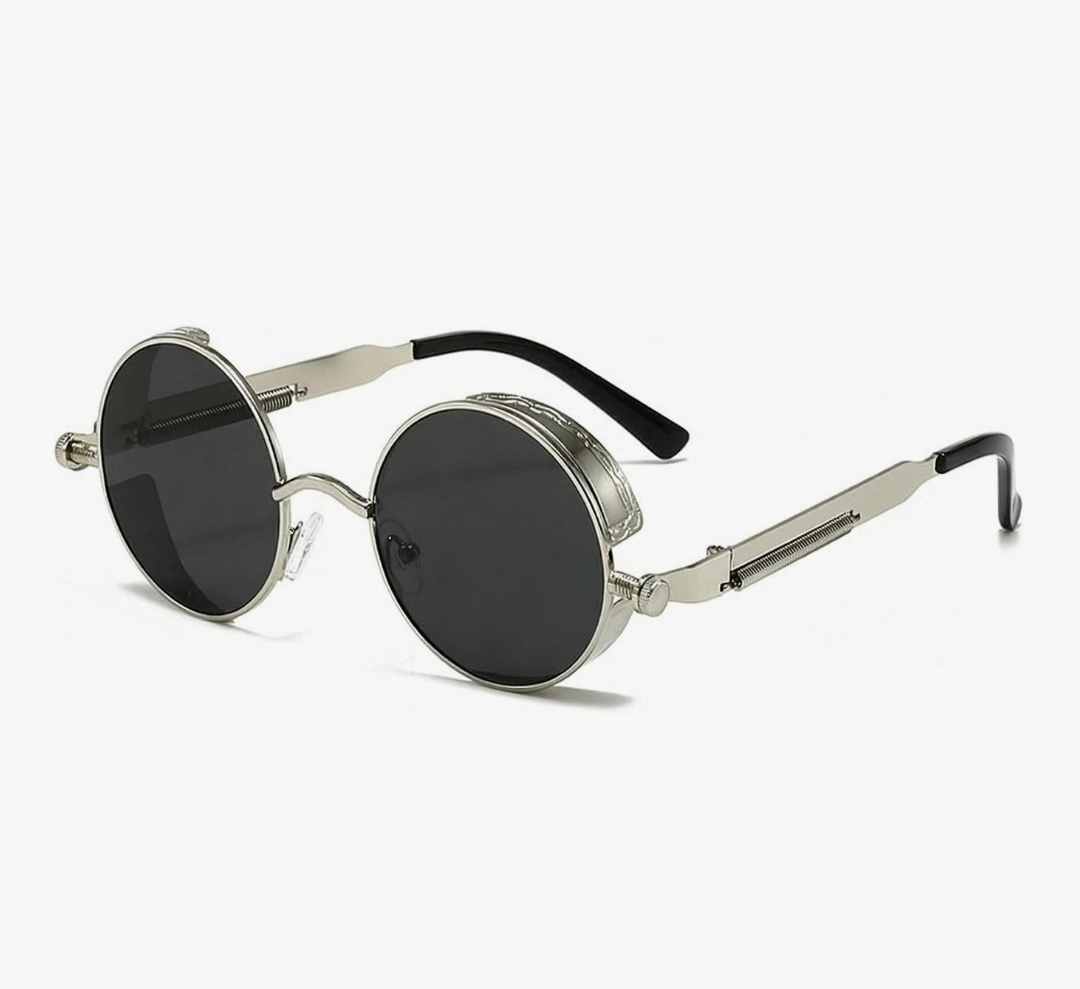 Retro Steampunk Round Sunglasses (Silver)