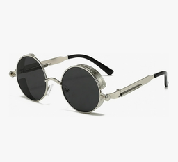 Retro Steampunk Round Sunglasses (Silver)