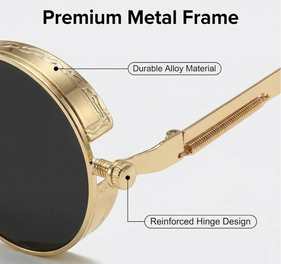 Retro Steampunk Round Sunglasses (Gold)_3