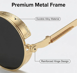 Retro Steampunk Round Sunglasses (Gold)