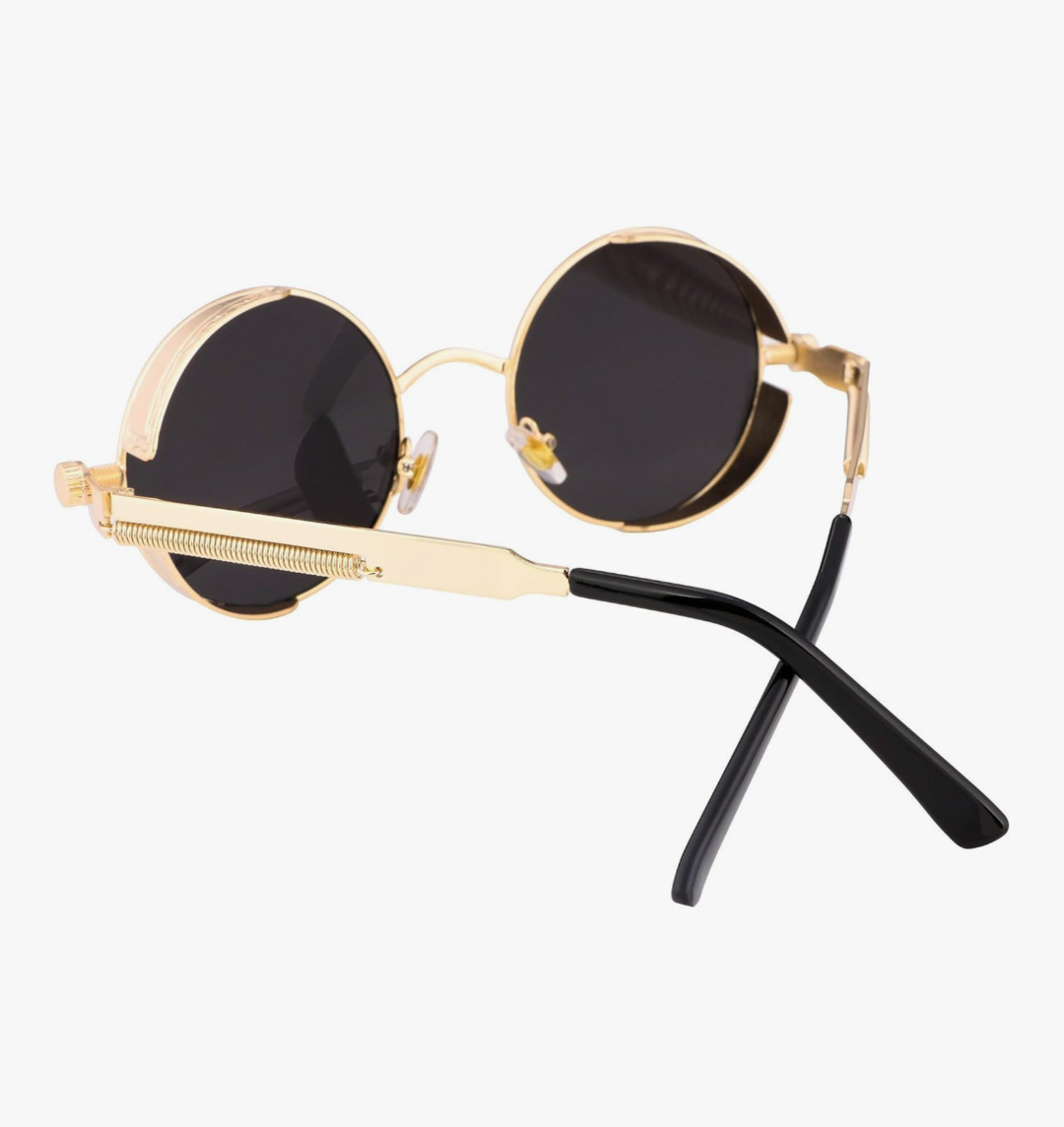 Retro Steampunk Round Sunglasses (Gold)_1