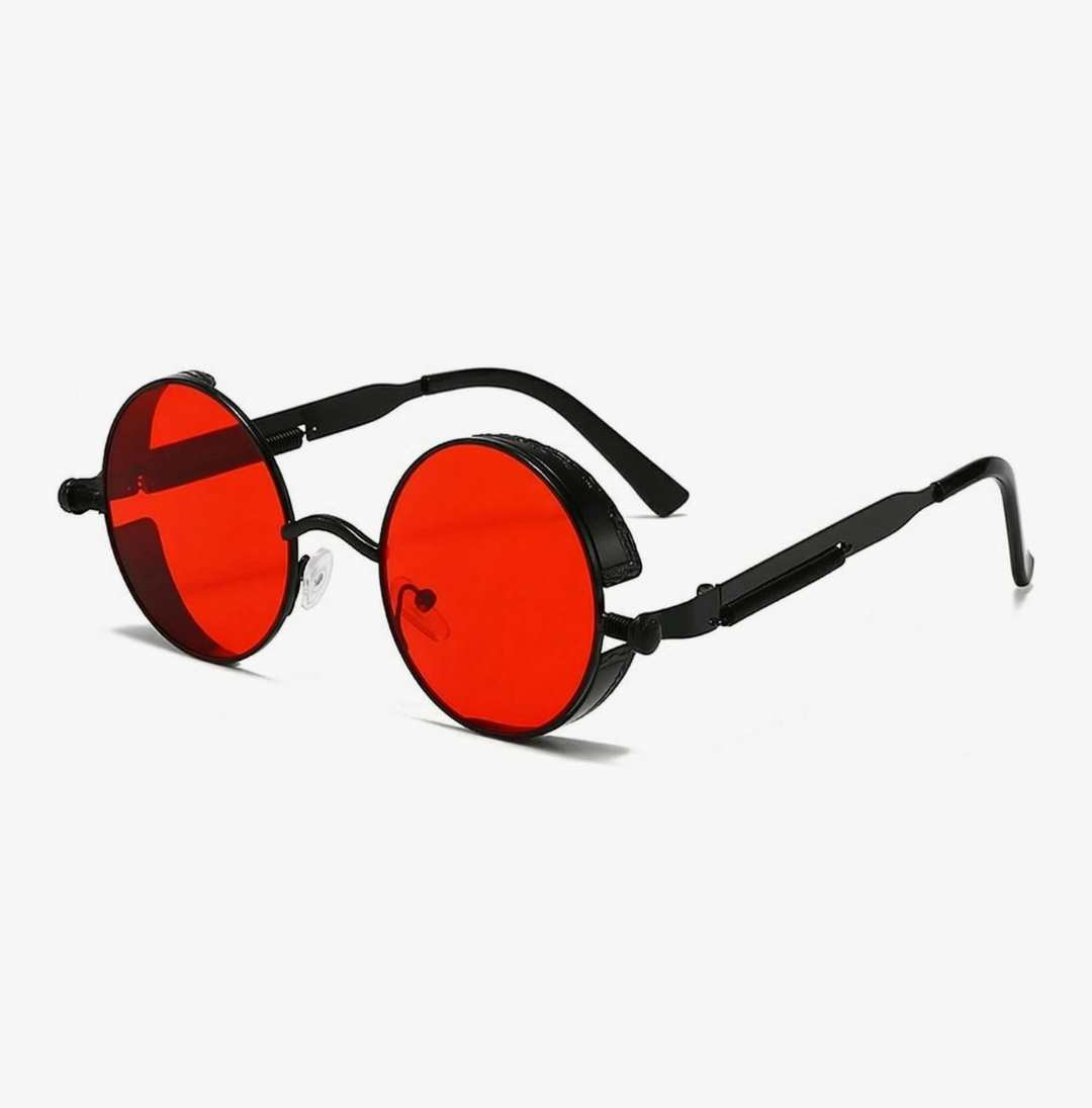 Retro Round Steampunk Sunglasses (Black/Red)