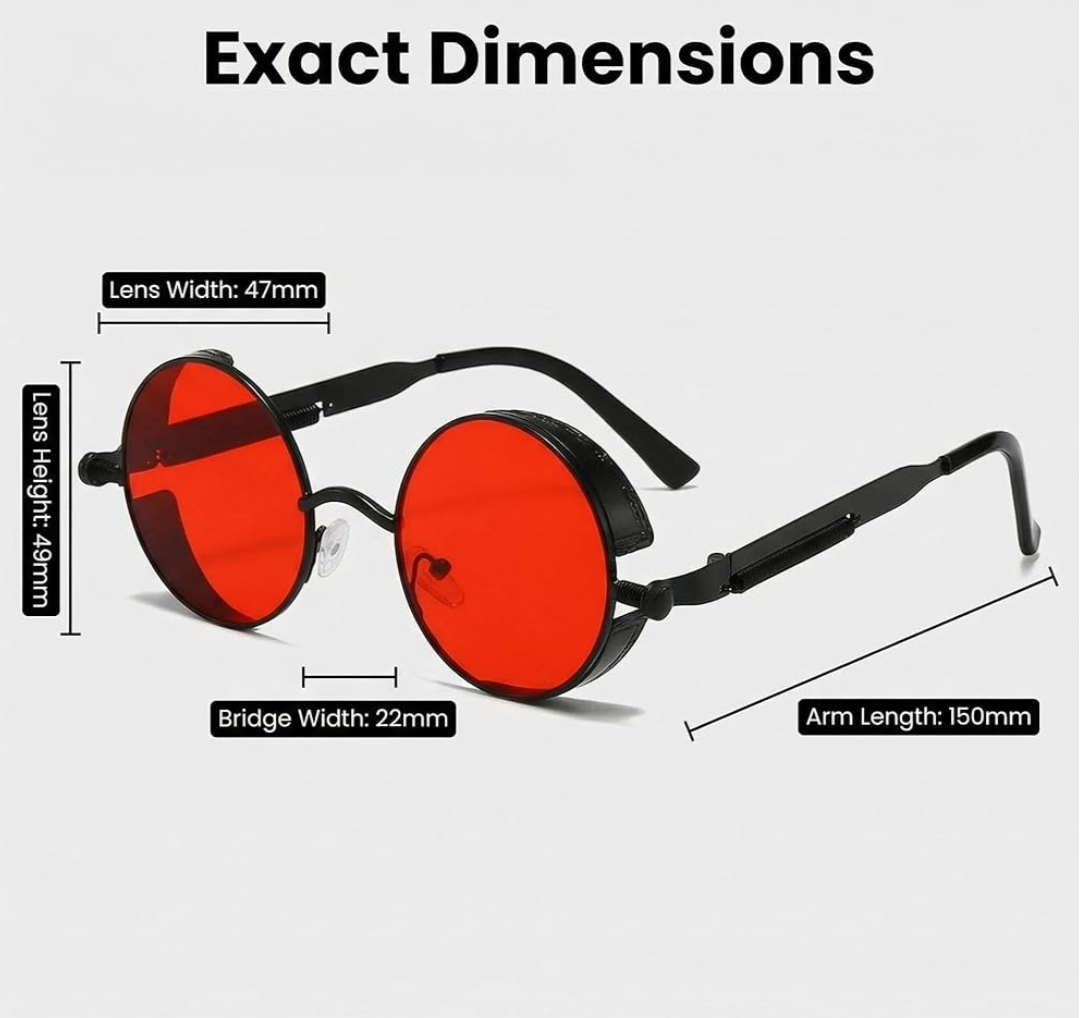 Retro Round Steampunk Sunglasses (Black/Red)_3