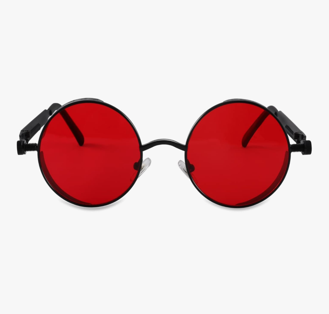 Retro Round Steampunk Sunglasses (Black/Red)_2