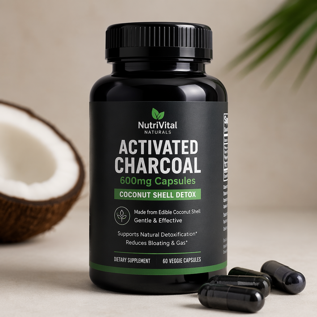 Activated Charcoal 600mg Capsules - Coconut Shell Detox