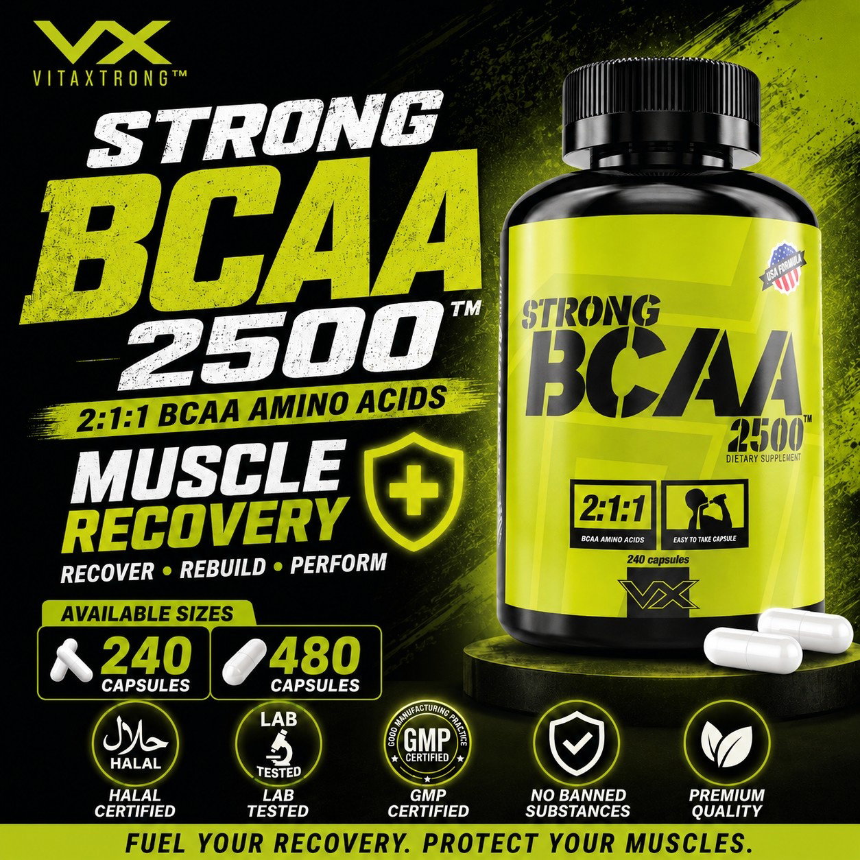 VITAXTRONG Strong BCAA 2500™ (240 / 480 capsules) | Muscle Recovery, Muscle Growth, Reduce Soreness [VX]_0