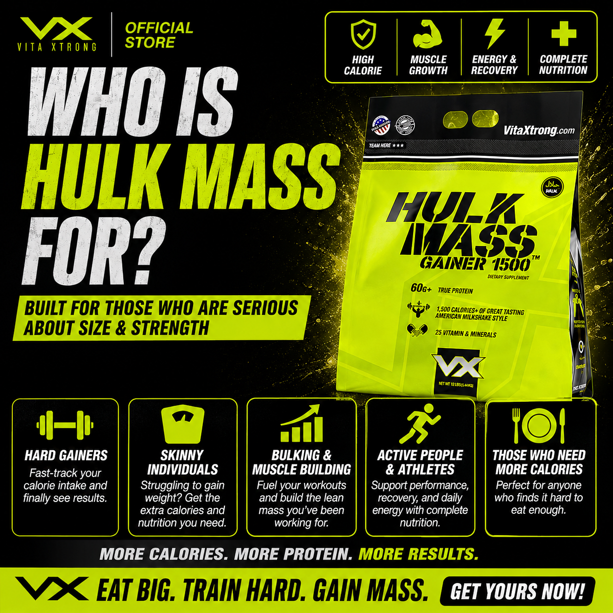 VITAXTRONG™  Hulk Mass Gainer 1500 (6lbs / 2.7kg) | 60g Real Whey Protein • 1500+ kcal High-Calorie Mass Builder • Lab-Tested • No Amino Spiking | Weight Gain & Muscle Growth [VX]_6