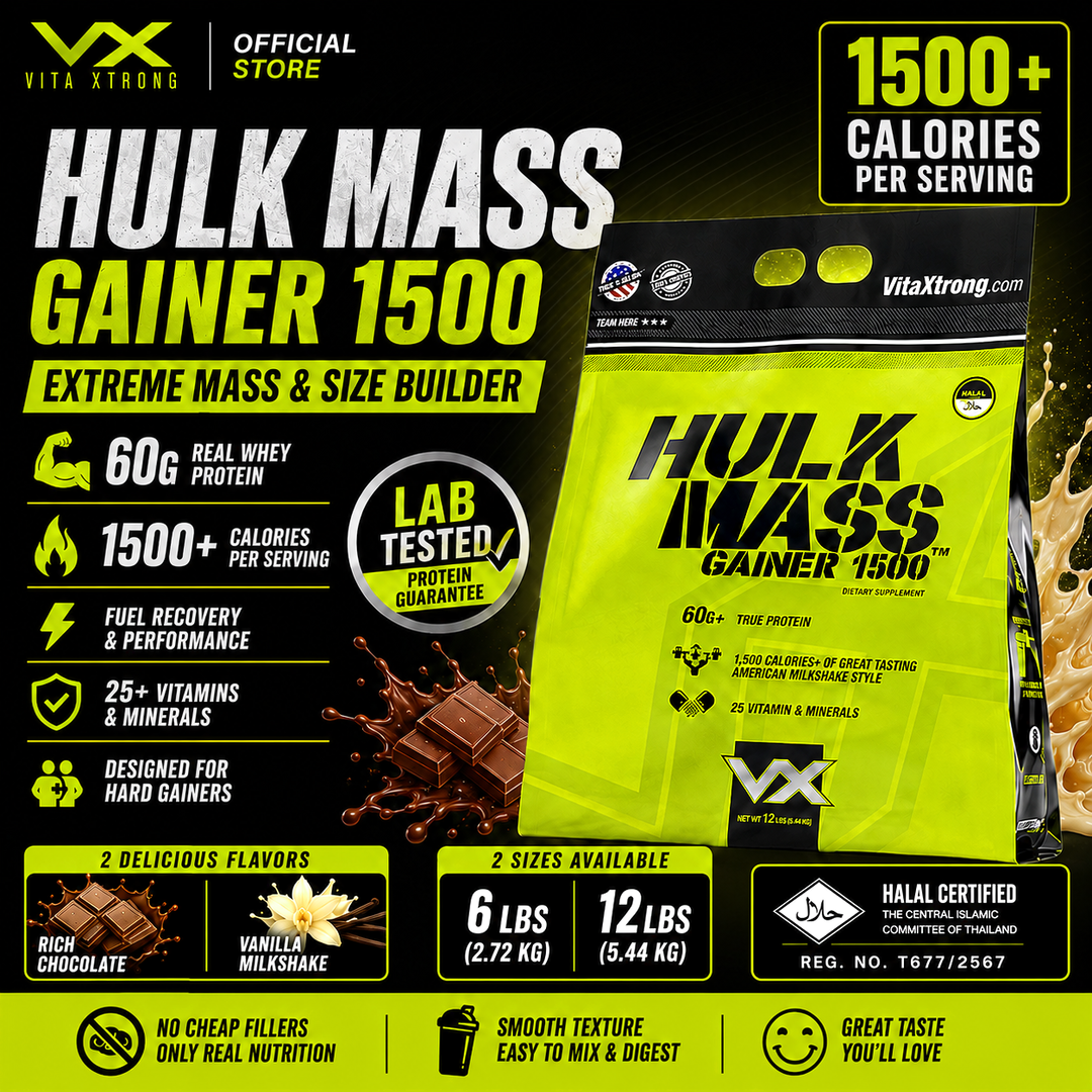 VITAXTRONG™  Hulk Mass Gainer 1500 (6lbs / 2.7kg) | 60g Real Whey Protein • 1500+ kcal High-Calorie Mass Builder • Lab-Tested • No Amino Spiking | Weight Gain & Muscle Growth [VX]