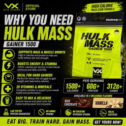 VITAXTRONG™  Hulk Mass Gainer 1500 (6lbs / 2.7kg) | 60g Real Whey Protein • 1500+ kcal High-Calorie Mass Builder • Lab-Tested • No Amino Spiking | Weight Gain & Muscle Growth [VX]
