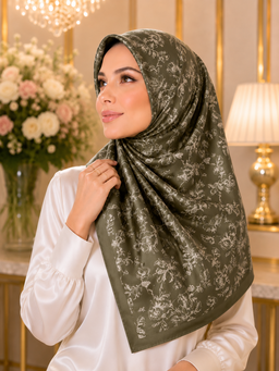 De Jardin Scented Japan Voile Square Scarf in Olive Suede