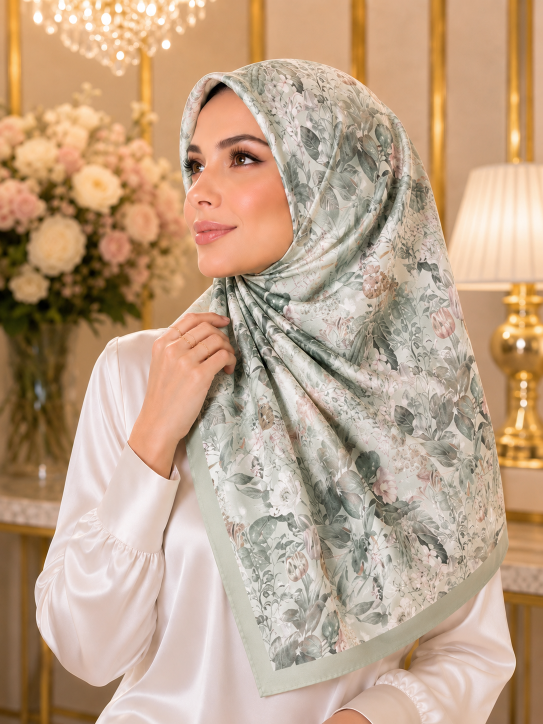 Floria Scented Japan Voile Square Scarf in Sage Green_2