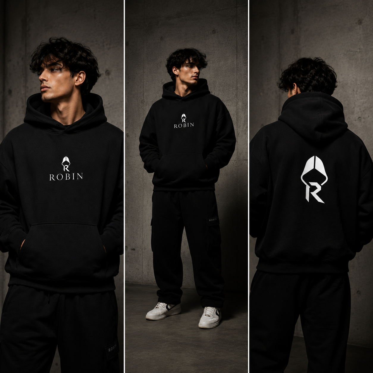 Robin Brand Oversize Fleeced Hoodie (Black)_2