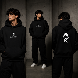 Robin Brand Oversize Fleeced Hoodie (Black)