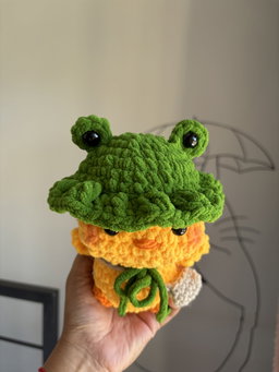 Duckie with frog hat plushie