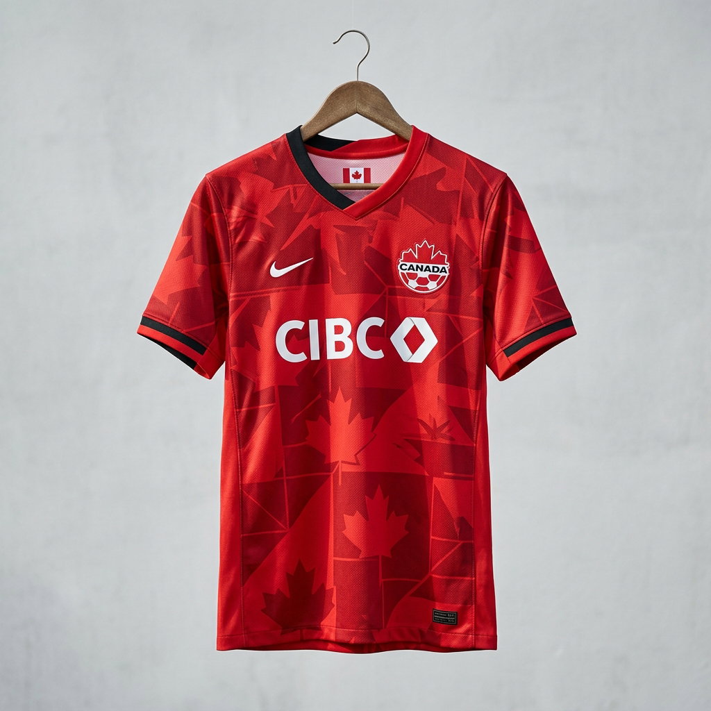 Men's Canada National Team Jersey Suitable for European, South American & North American Matches - Breathable Quick-Dry V-Neck Short-Sleeve Soccer Shirt with Full-Body Team Print, Machine Washable for Training & Casual Wear
