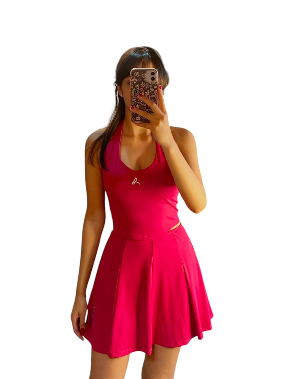 Top halter y falda lisa fucsia