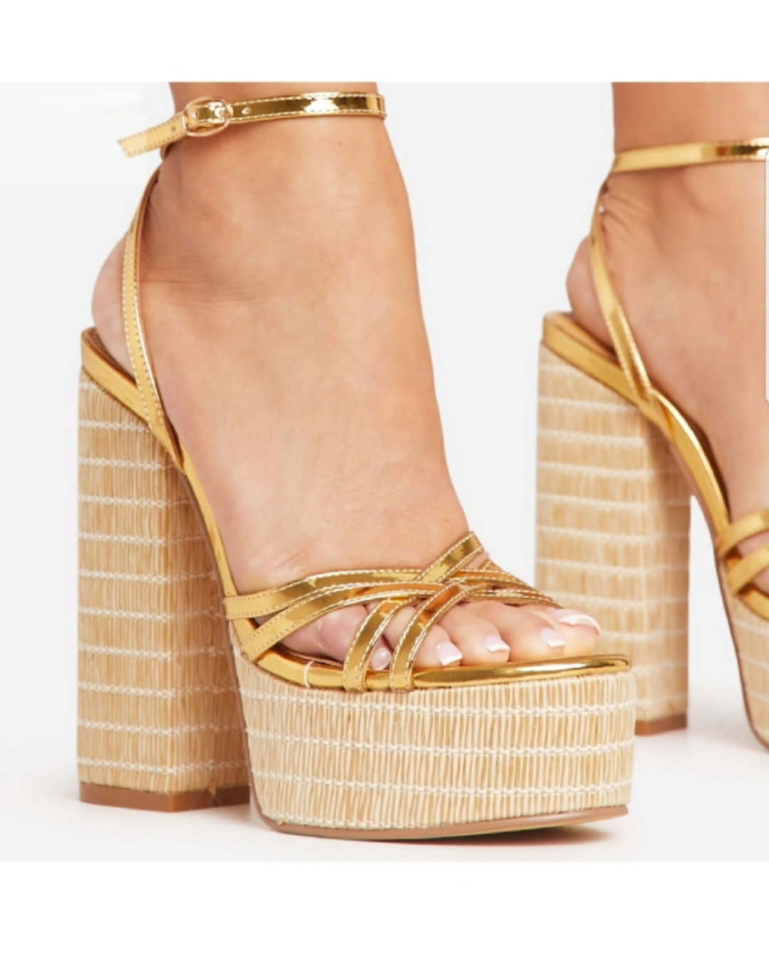 BLOCK PLATFORM STRAP HEELS -Gold