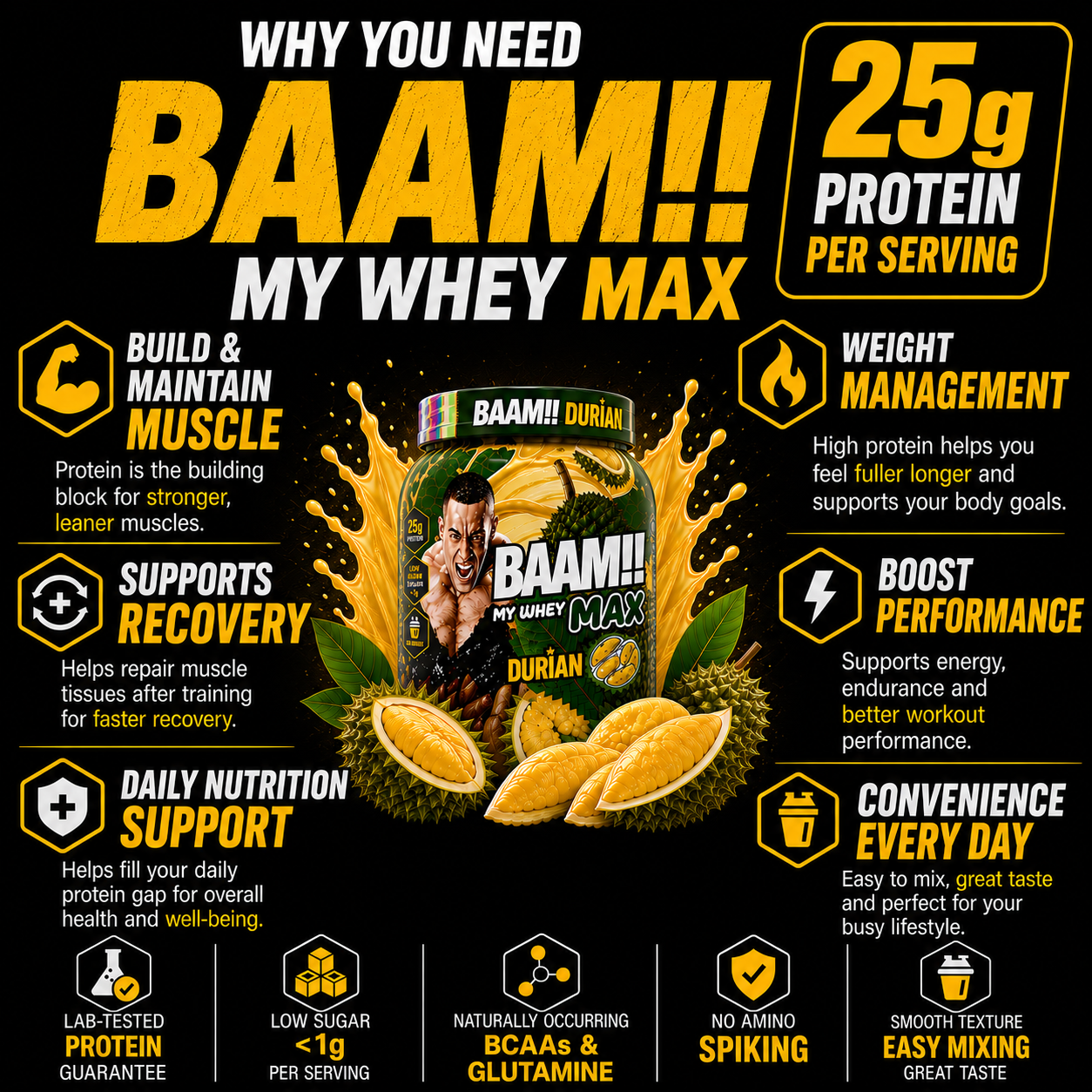 BAAM!!™ My Whey MAX Whey Protein (10lbs / 4.5kg) | 25g High-Quality Whey Protein • Lab-Tested • Low Sugar • Muscle Recovery • Limited Edition Delicious Flavors_3