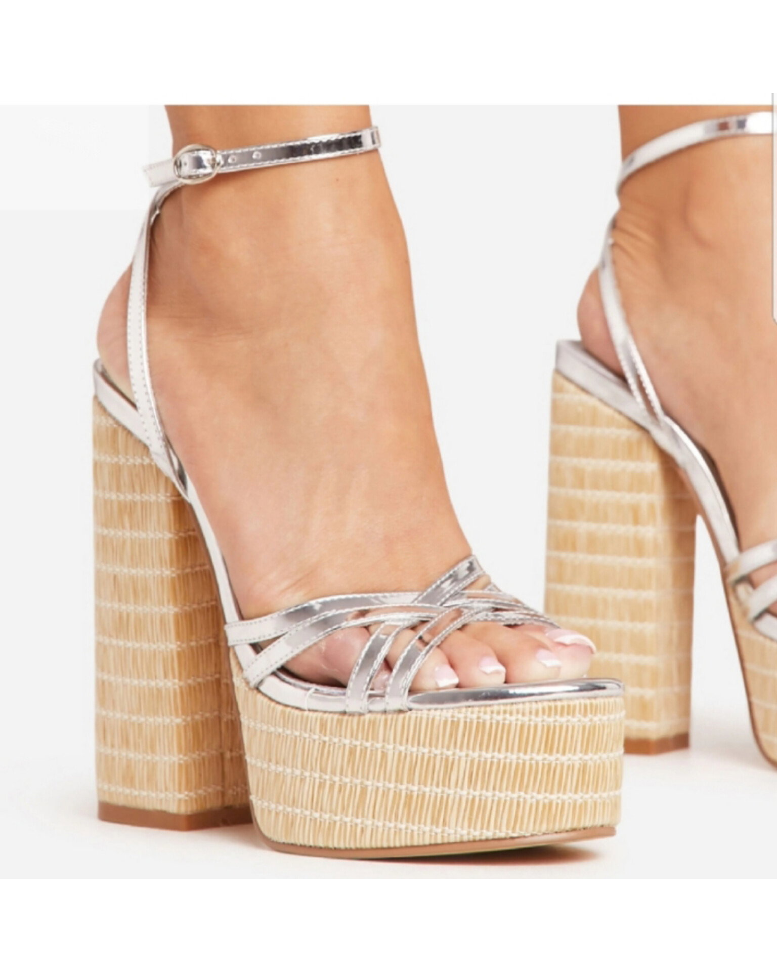 BLOCK PLATFORM STRAP HEELS- Silver_0