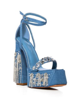 DENIM EMBELLISHED PLATFORM HEELS-Blue