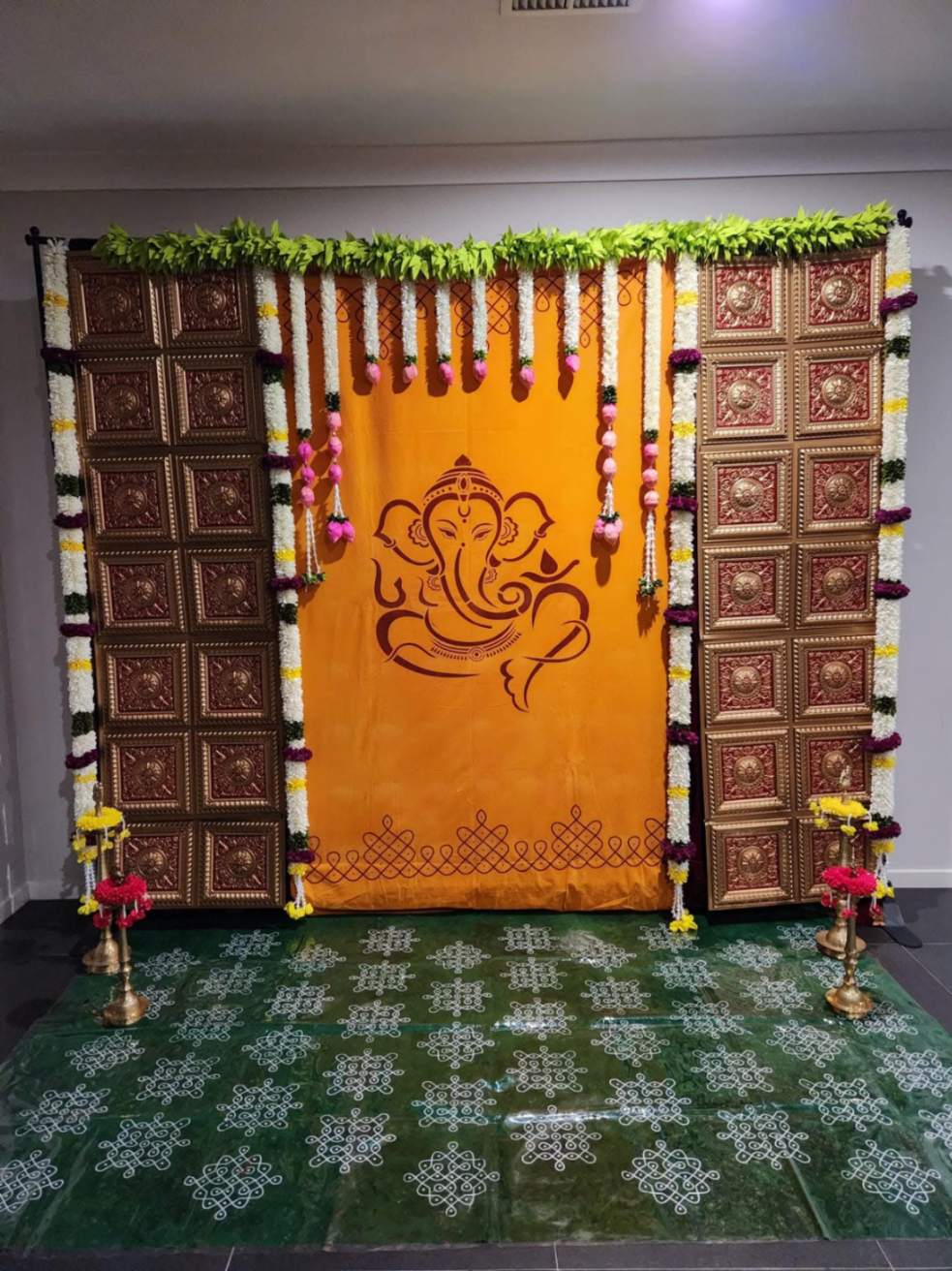Sharu Space Yellow Velvet Ganesh Backdrop with Panels Backdrop Combo