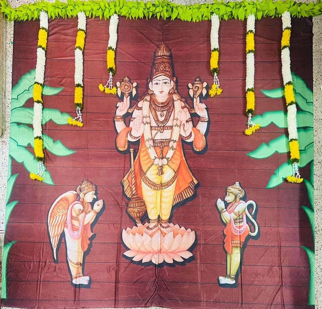 Sharu Space Satin Vishnu Backdrop Combo with Fabric Strings Set - 8ftx8ft_0