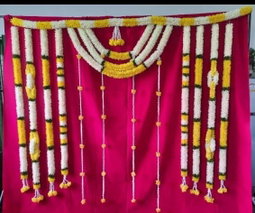 Sharu Space Velvet Pink Backdrop Combo with Fabric and Lilly Strings Set - 8ftx9ft