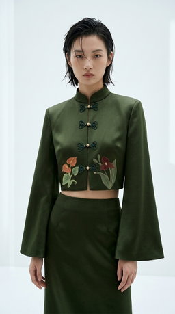 The Floral Cheongsam Jacket in Olive 