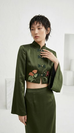 The Floral Cheongsam Jacket in Olive 