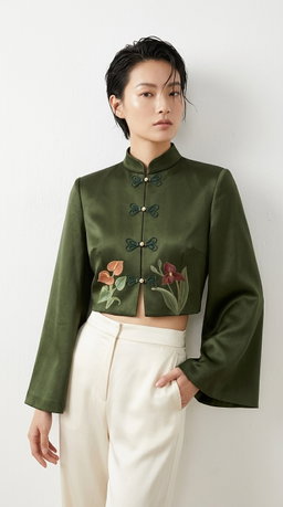 The Floral Cheongsam Jacket in Olive 