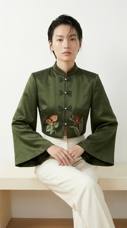 The Floral Cheongsam Jacket in Olive 