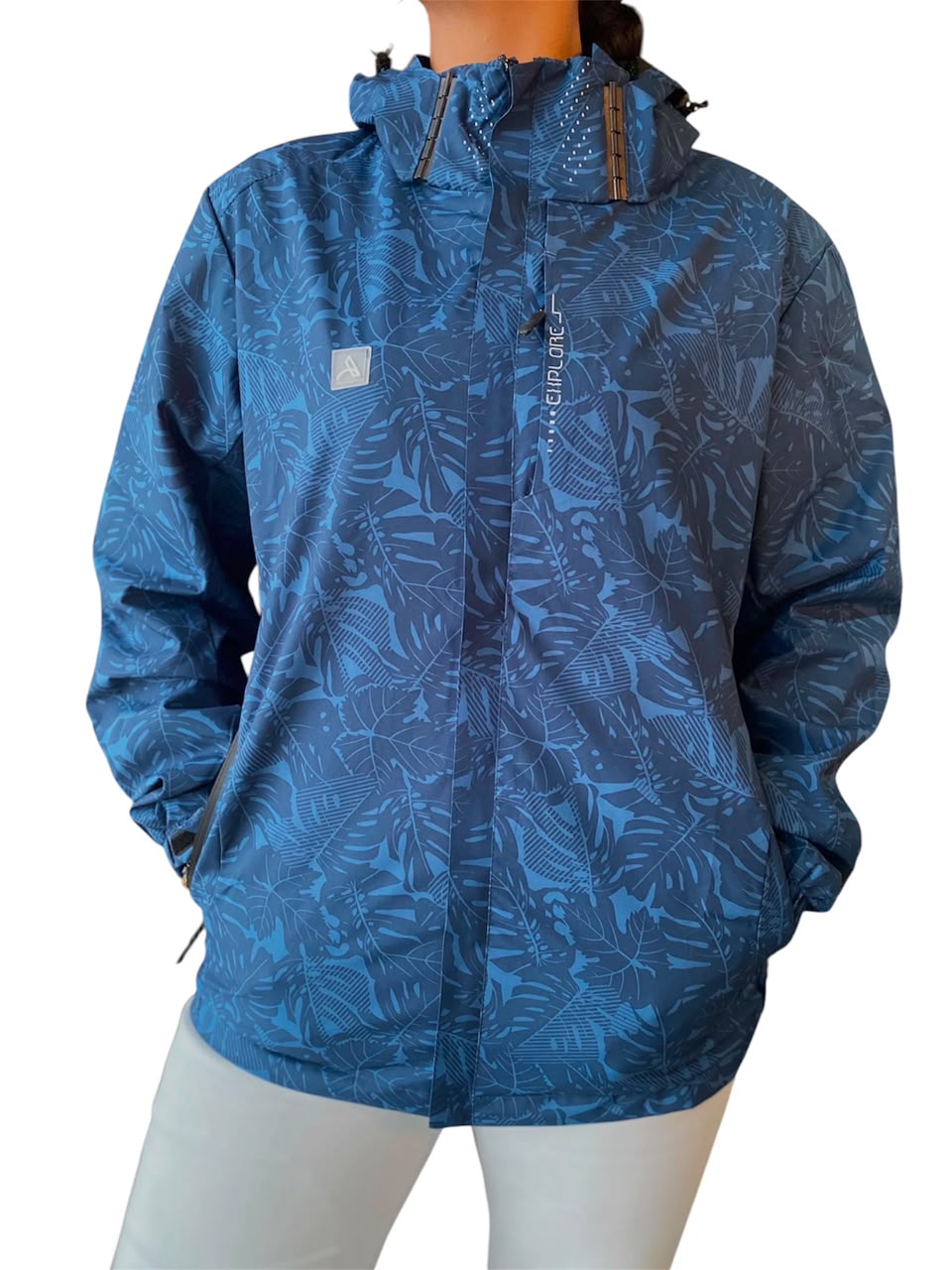 Chaqueta azul estampada impermeable_0