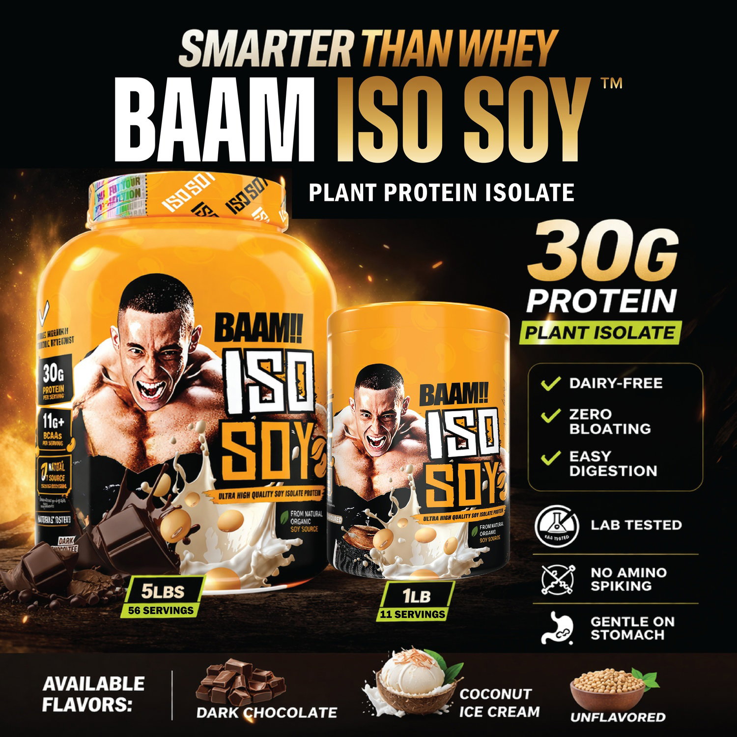 BAAM!!™ ISO-SOY Plant Protein Isolate (5lb / 2.3kg) | 30g Soy Isolate Protein • Vegan • Lactose-Free • Lab-Tested Premium Plant Protein_14