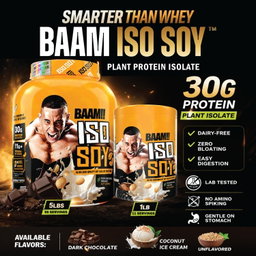 BAAM!!™ ISO-SOY Plant Protein Isolate (5lb / 2.3kg) | 30g Soy Isolate Protein • Vegan • Lactose-Free • Lab-Tested Premium Plant Protein