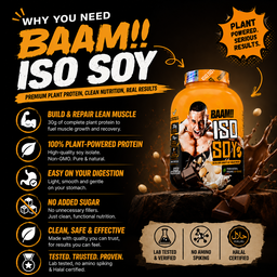 BAAM!!™ ISO-SOY Plant Protein Isolate (1lb / 0.45kg) | 30g Soy Isolate Protein • Vegan • Lactose-Free • Lab-Tested Premium Plant Protein [VX]