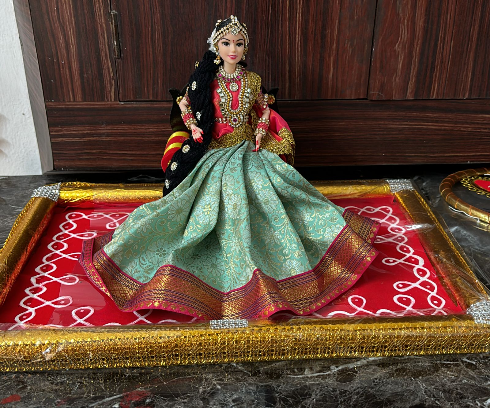 Sharu Space Half Saree Sitting Doll with Tray_0