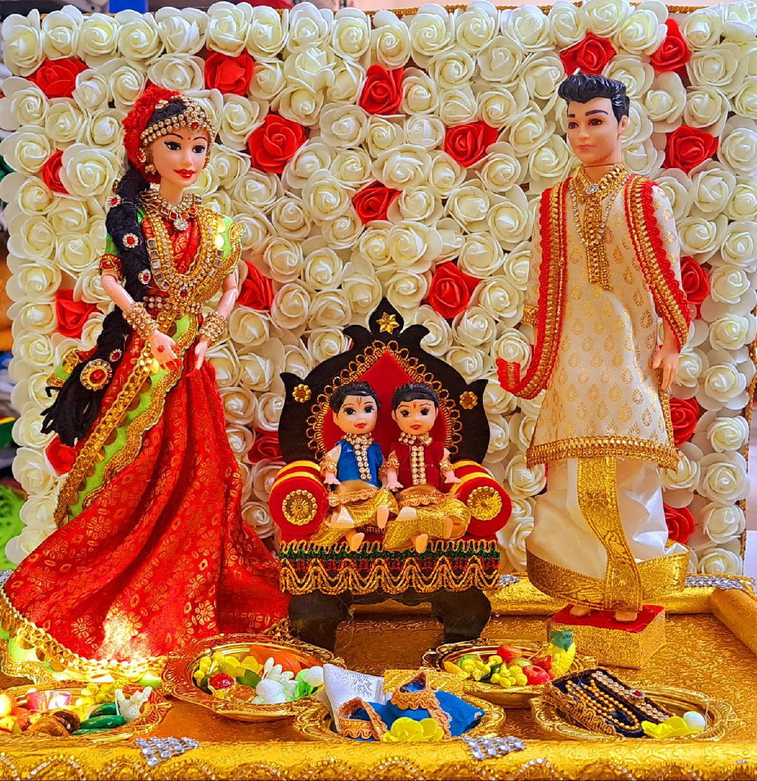 Sharu Space Twin Boy Dhoti Ceremony Set with Rose Backdrop