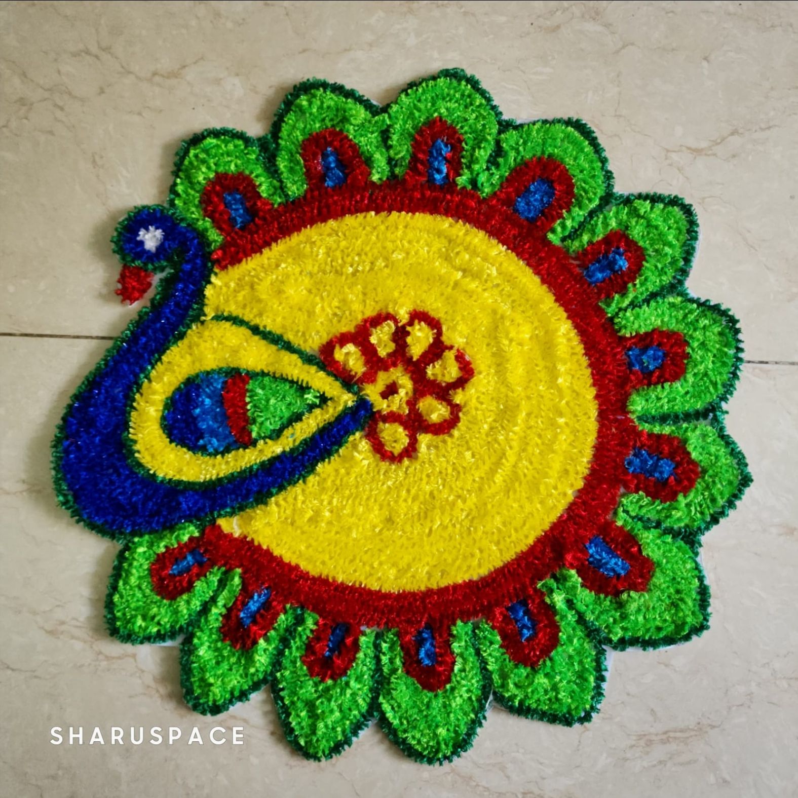 Peacock Rangoli Mat - 2ft_0