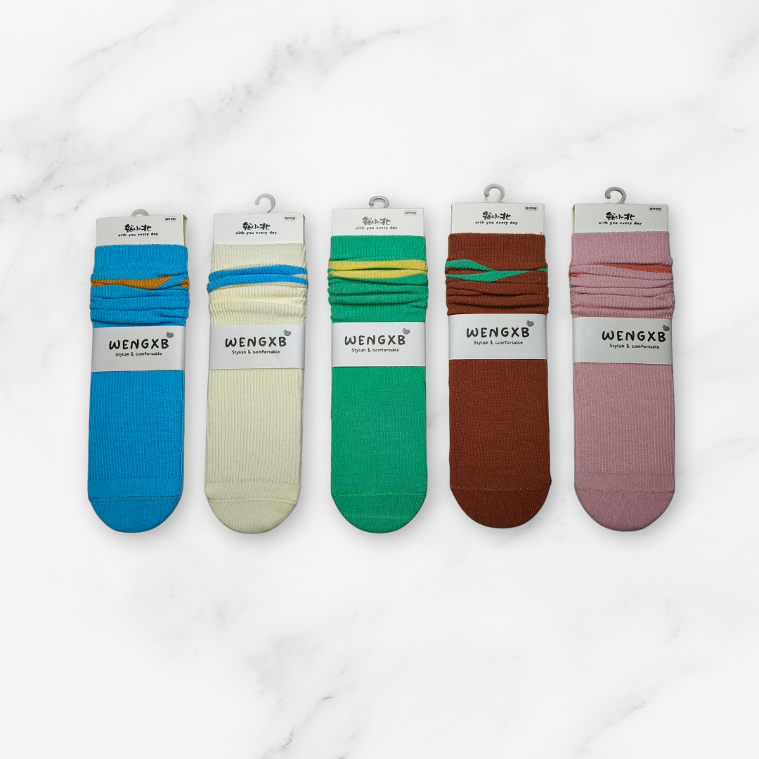 [10231] - 5 Pairs Women’s High-Cut Cotton Slouch Socks – Minimal, Soft & Breathable _6