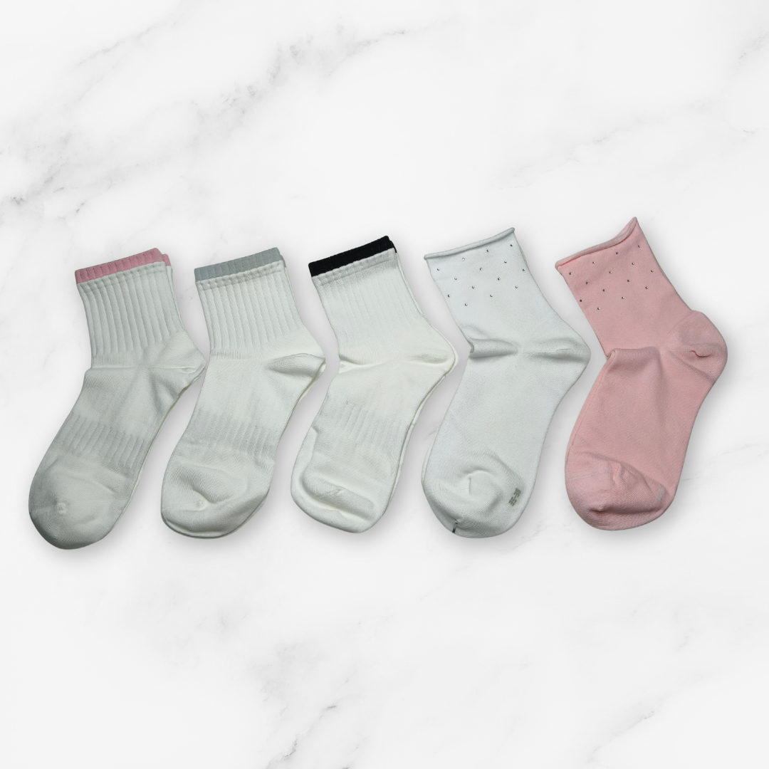 [10102] - 5 Pairs Women’s Cotton Blend Crew Socks – Breathable Stripes/Plain & Everyday Comfort _4