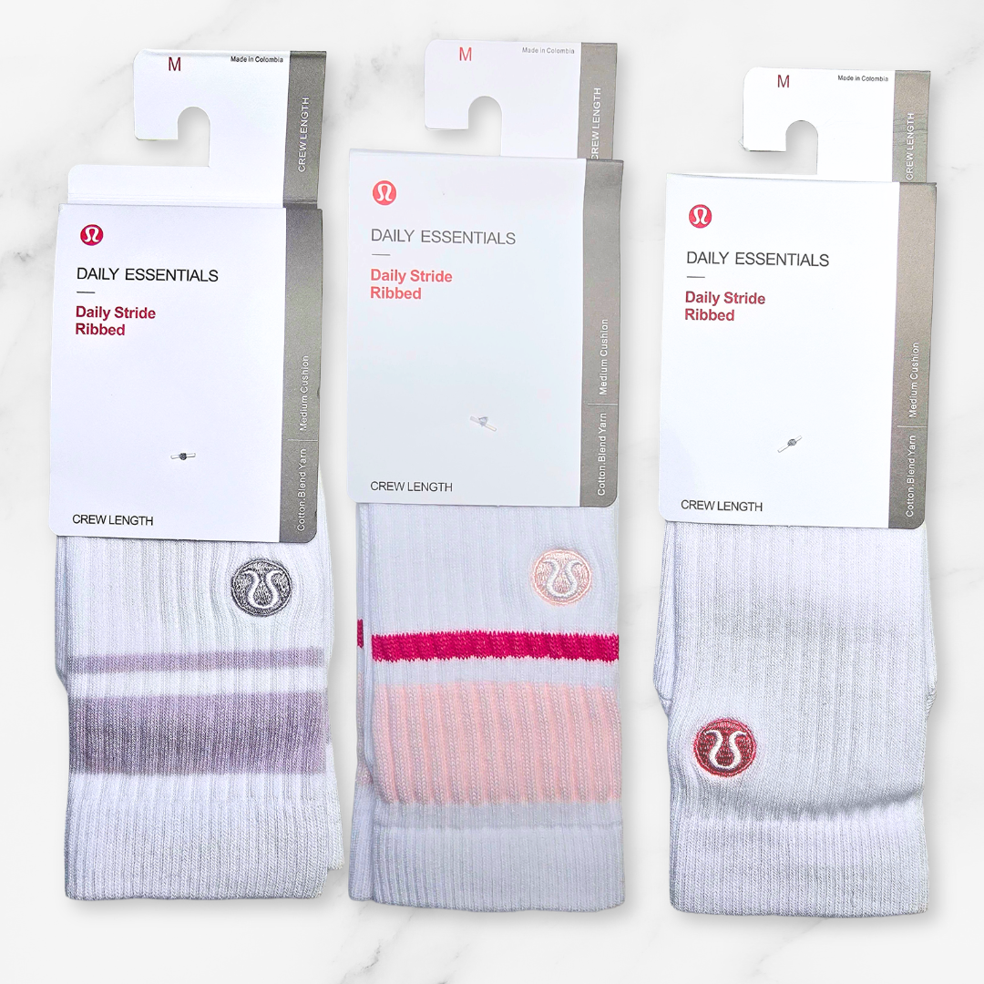 [10189] - 3 Pairs Lululemon Women’s Cotton Blend Crew Socks – Breathable, Sweat-Absorbing & Minimal _5