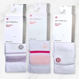 [10189] - 3 Pairs Lululemon Women’s Cotton Blend Crew Socks – Breathable, Sweat-Absorbing & Minimal 
