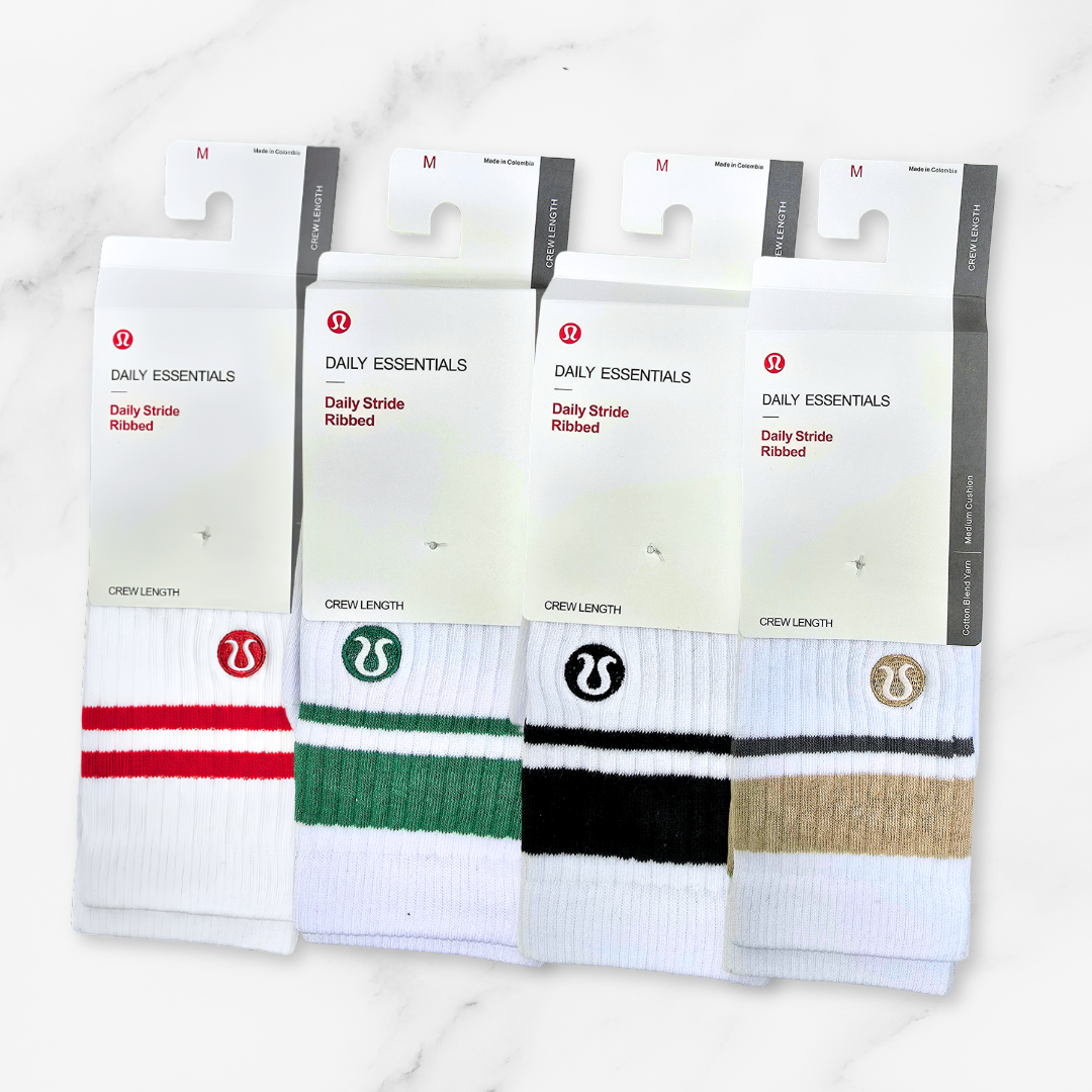 [10189] - 3 Pairs Lululemon Women’s Cotton Blend Crew Socks – Breathable, Sweat-Absorbing & Minimal _17