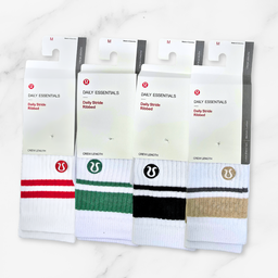 [10189] - 3 Pairs Lululemon Women’s Cotton Blend Crew Socks – Breathable, Sweat-Absorbing & Minimal 