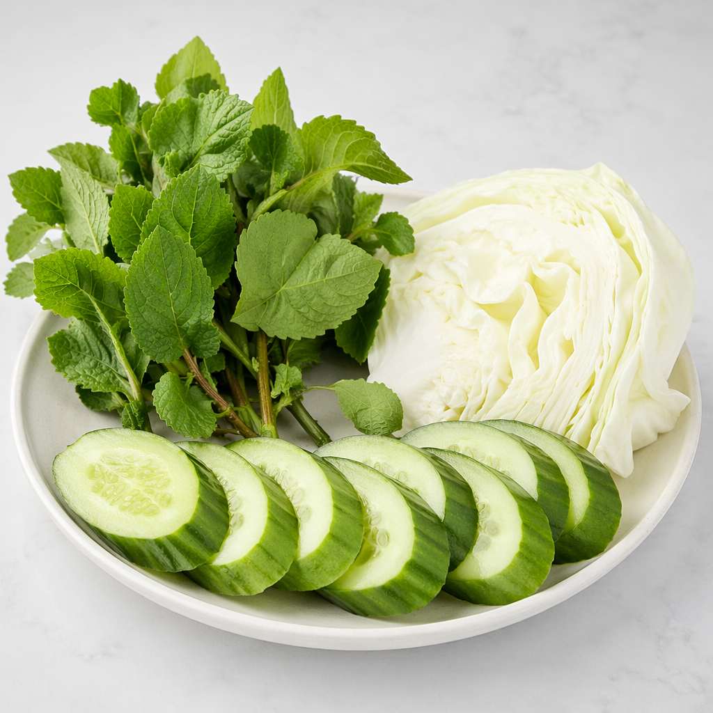 Lalapan Segar (Ketimun, Daun Popohan, Kol)