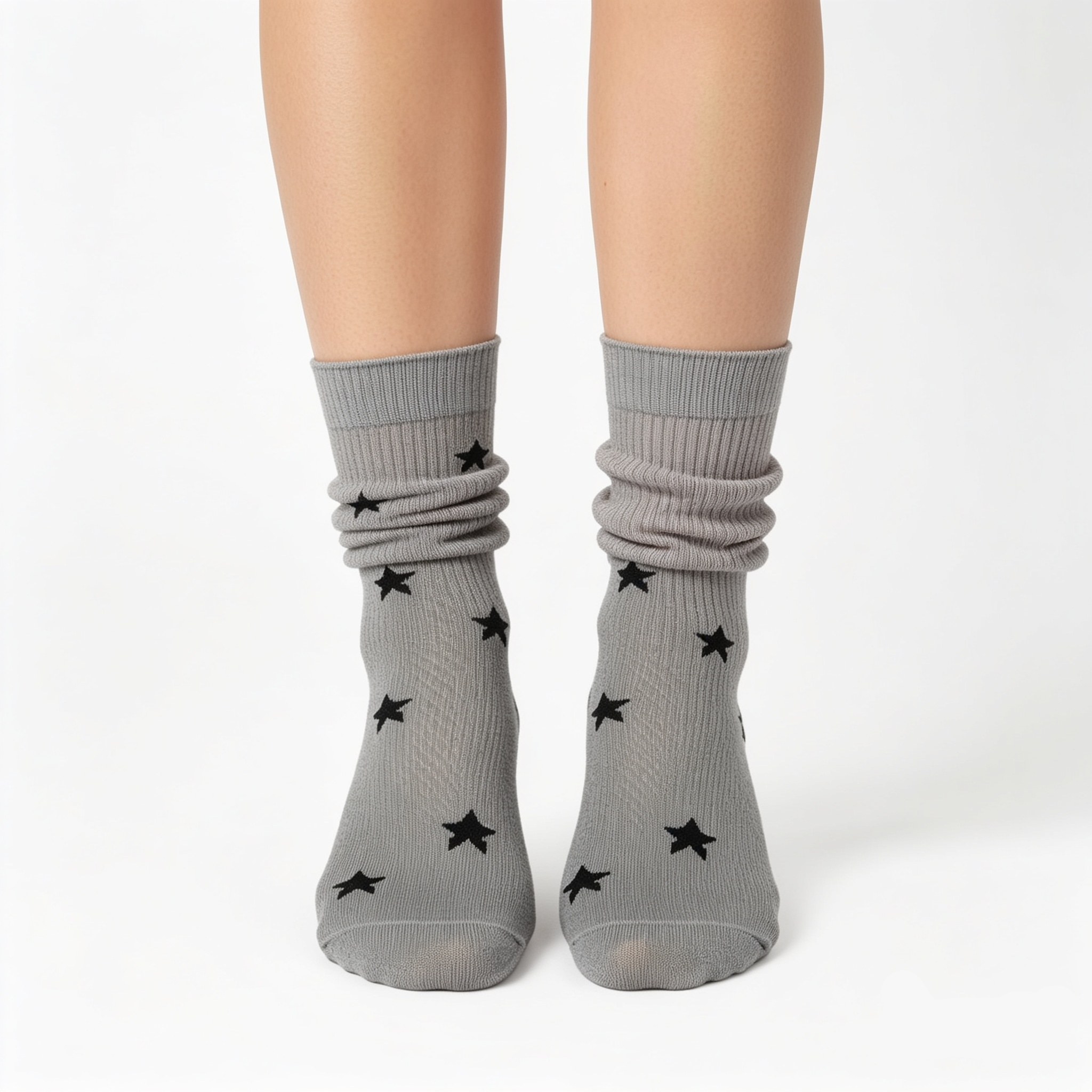 [10096] - 2 Pairs Women’s Cotton Blend Slouch Socks – Breathable Dots/Plain & Comfort _0