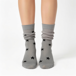 [10096] - 2 Pairs Women’s Cotton Blend Slouch Socks – Breathable Dots/Plain & Comfort 