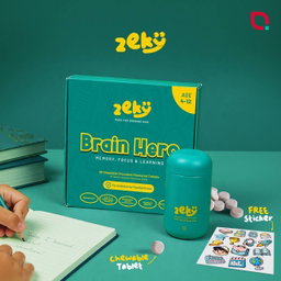 Zeky Brain Hero | Made For Growing Kids - 60 Chewable Tablets for Memory, Focus & Learning - Age 4-12 - Free Sticker Included