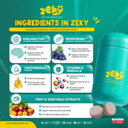 Zeky Brain Hero | Made For Growing Kids - 60 Chewable Tablets for Memory, Focus & Learning - Age 4-12 - Free Sticker Included